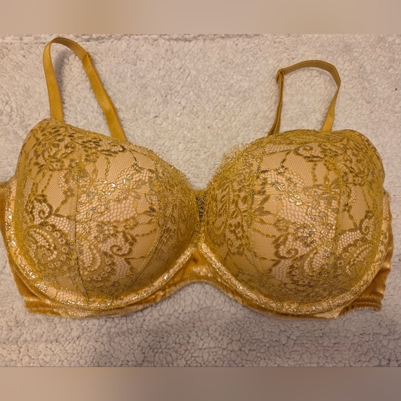 Victoria's Secret: Push-Up Floral Lace Yellow With Metallic Gold Bra. Sz 40DD. - Picture 6 of 16